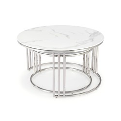 'MERCURY 2 set of 2 benches, frame - silver, glass - white marble' 'MERCURY 2 set of 2 benches, frame - silver, glass - white marble'