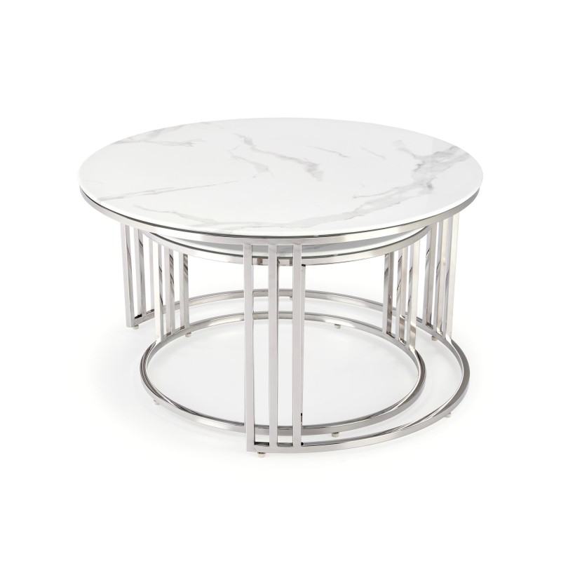 'MERCURY 2 set of 2 benches, frame - silver, glass - white marble' 'MERCURY 2 set of 2 benches, frame - silver, glass - white marble'
