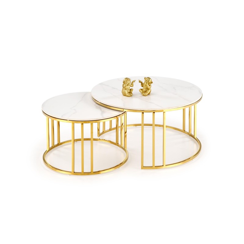'MERCURY 3 set of 2 benches, color: white marble / gold' 'MERCURY 3 set of 2 benches, color: white marble / gold'