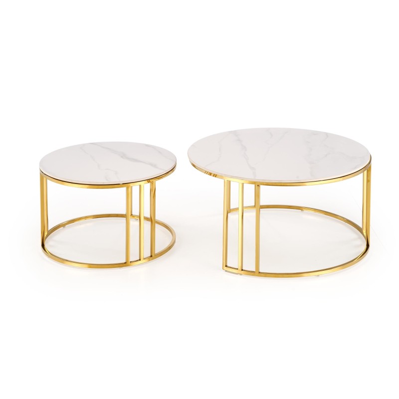 'MERCURY 3 set of 2 benches, color: white marble / gold' 'MERCURY 3 set of 2 benches, color: white marble / gold'