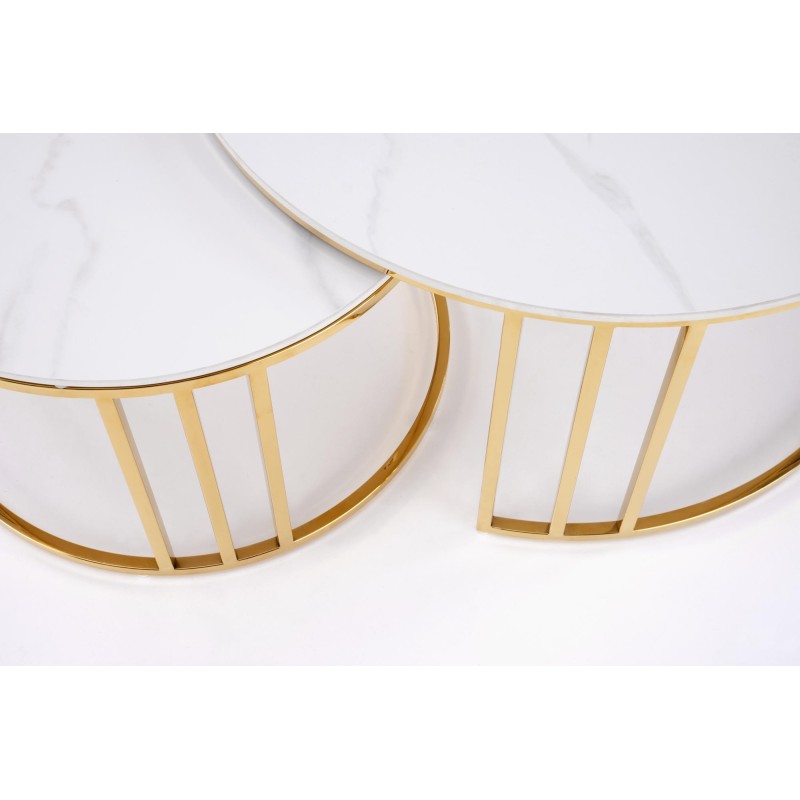 'MERCURY 3 set of 2 benches, color: white marble / gold' 'MERCURY 3 set of 2 benches, color: white marble / gold'