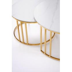 'MERCURY 3 set of 2 benches, color: white marble / gold' 'MERCURY 3 set of 2 benches, color: white marble / gold'