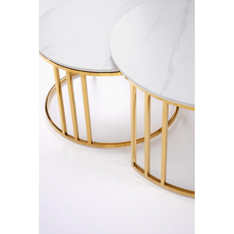 'MERCURY 3 set of 2 benches, color: white marble / gold' 'MERCURY 3 set of 2 benches, color: white marble / gold'