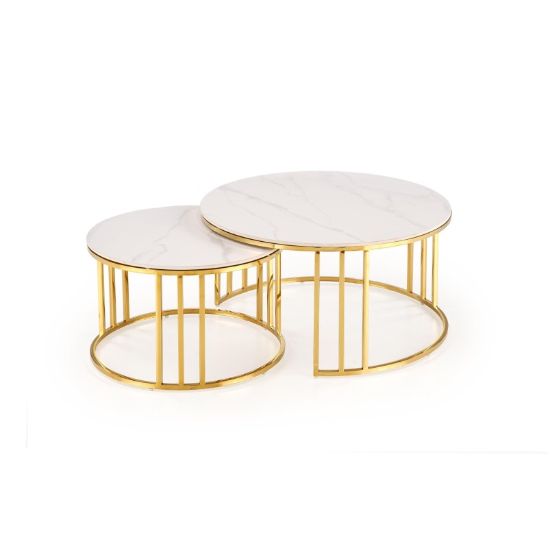 'MERCURY 3 set of 2 benches, color: white marble / gold' 'MERCURY 3 set of 2 benches, color: white marble / gold'