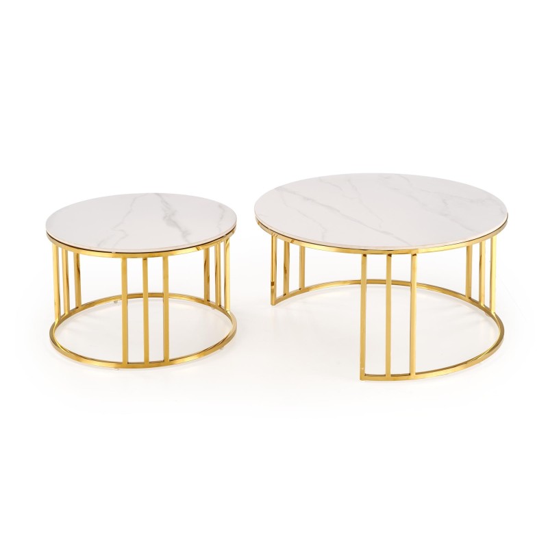 'MERCURY 3 set of 2 benches, color: white marble / gold' 'MERCURY 3 set of 2 benches, color: white marble / gold'