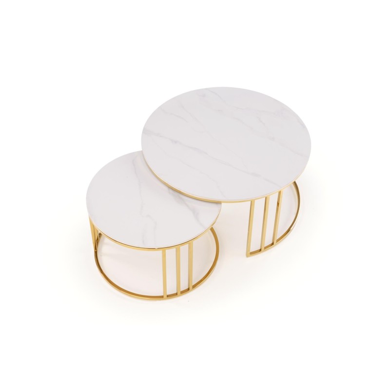 'MERCURY 3 set of 2 benches, color: white marble / gold' 'MERCURY 3 set of 2 benches, color: white marble / gold'