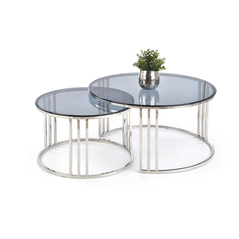 'MERCURY Set of 2 Benches, Frame - Silver, Glass - Smoked' 'MERCURY Set of 2 Benches, Frame - Silver, Glass - Smoked'
