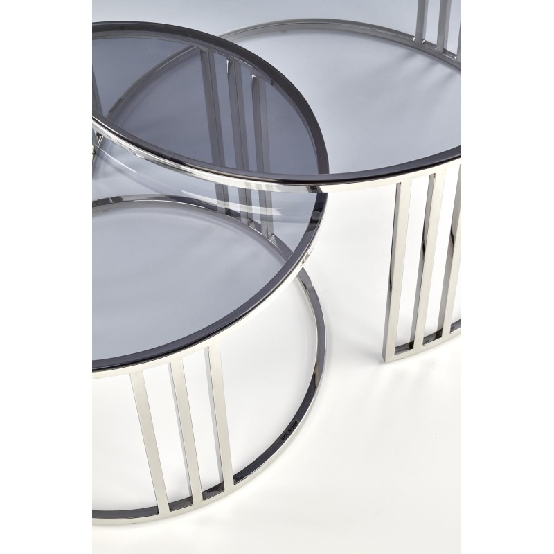 'MERCURY Set of 2 Benches, Frame - Silver, Glass - Smoked' 'MERCURY Set of 2 Benches, Frame - Silver, Glass - Smoked'