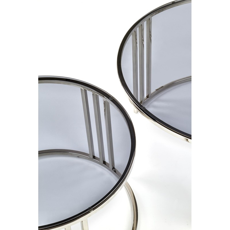 'MERCURY Set of 2 Benches, Frame - Silver, Glass - Smoked' 'MERCURY Set of 2 Benches, Frame - Silver, Glass - Smoked'