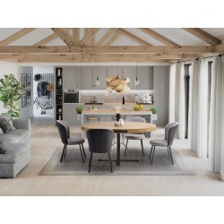 'MERCY Extendable Table, Top - Golden Oak, Legs - Black'