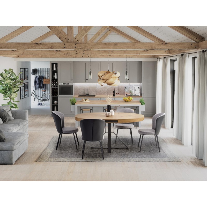 'MERCY Extendable Table, Top - Golden Oak, Legs - Black' 'MERCY Extendable Table, Top - Golden Oak, Legs - Black'