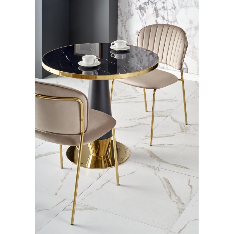"MOLINA Round Table, Black Marble / Black / Gold" "MOLINA Round Table, Black Marble / Black / Gold"