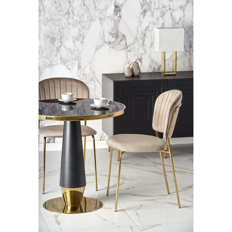 "MOLINA Round Table, Black Marble / Black / Gold" "MOLINA Round Table, Black Marble / Black / Gold"