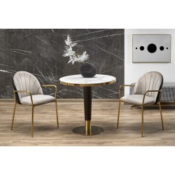 "MORATA Round Table, White Marble / Black / Gold"