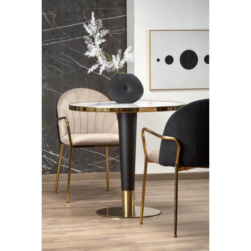 "MORATA Round Table, White Marble / Black / Gold" "MORATA Round Table, White Marble / Black / Gold"