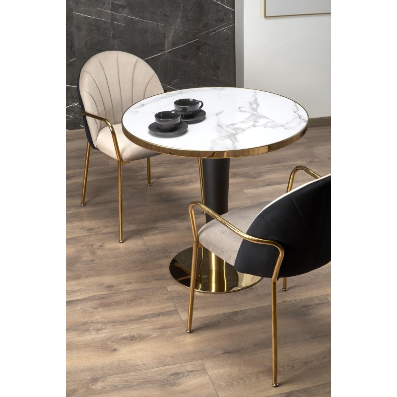 "MORATA Round Table, White Marble / Black / Gold" "MORATA Round Table, White Marble / Black / Gold"