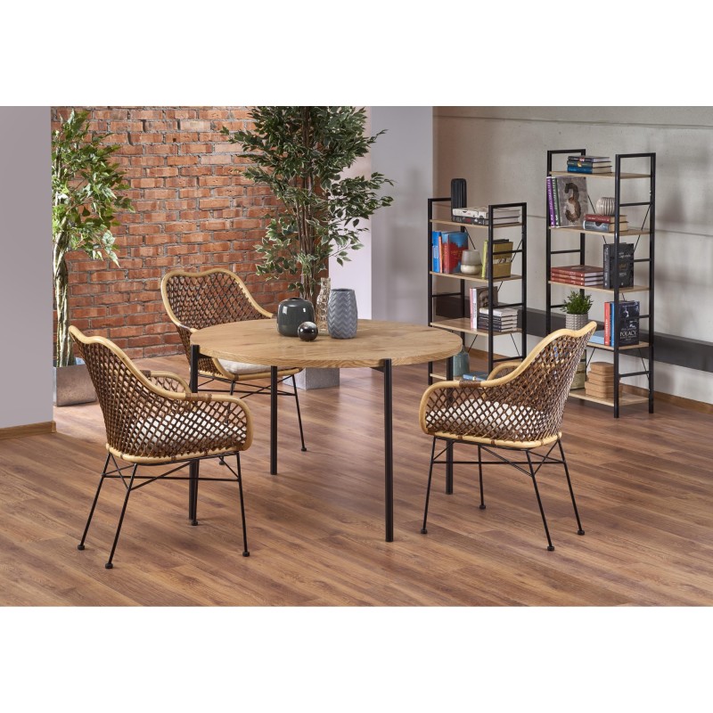 'MORGAN Round Golden Oak / Black Table' 'MORGAN Round Golden Oak / Black Table'