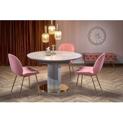 "MUSCAT Extendable Table Top - Ashen Marble, Leg - Light Ash / Gold"