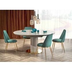 "MUSCAT Extendable Table Top - Ashen Marble, Leg - Light Ash / Gold" "MUSCAT Extendable Table Top - Ashen Marble, Leg - Light Ash / Gold"