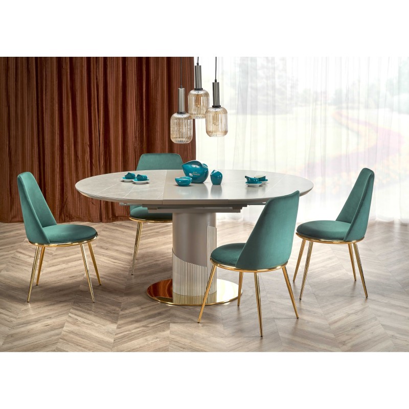 "MUSCAT Extendable Table Top - Ashen Marble, Leg - Light Ash / Gold" "MUSCAT Extendable Table Top - Ashen Marble, Leg - Light Ash / Gold"