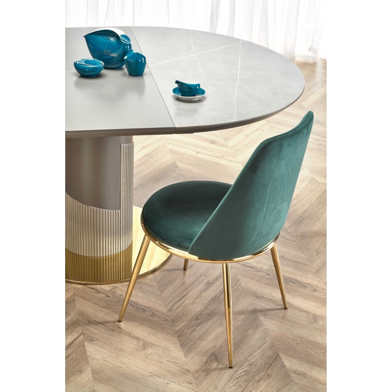 "MUSCAT Extendable Table Top - Ashen Marble, Leg - Light Ash / Gold" "MUSCAT Extendable Table Top - Ashen Marble, Leg - Light Ash / Gold"