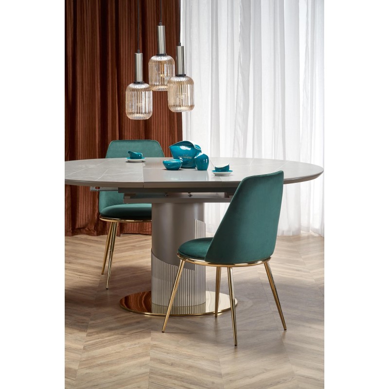 "MUSCAT Extendable Table Top - Ashen Marble, Leg - Light Ash / Gold" "MUSCAT Extendable Table Top - Ashen Marble, Leg - Light Ash / Gold"