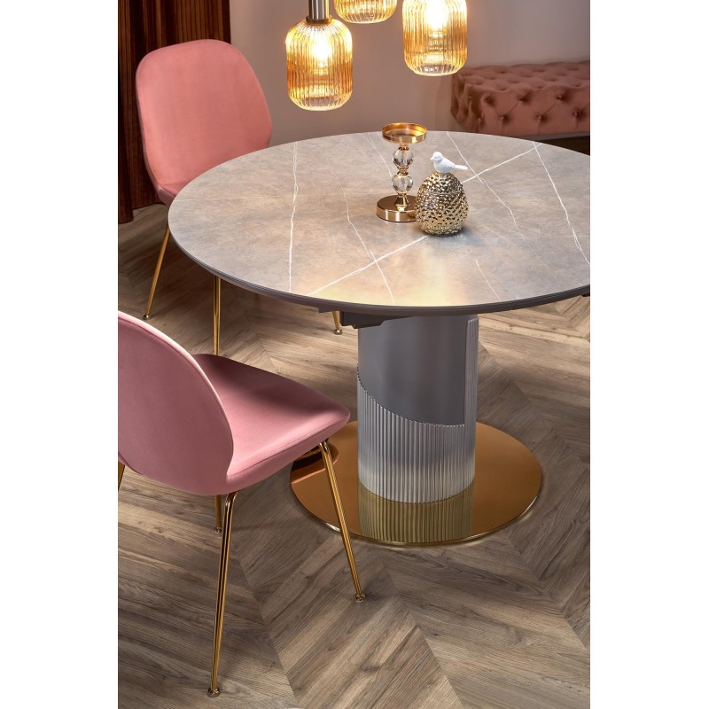 "MUSCAT Extendable Table Top - Ashen Marble, Leg - Light Ash / Gold" "MUSCAT Extendable Table Top - Ashen Marble, Leg - Light Ash / Gold"