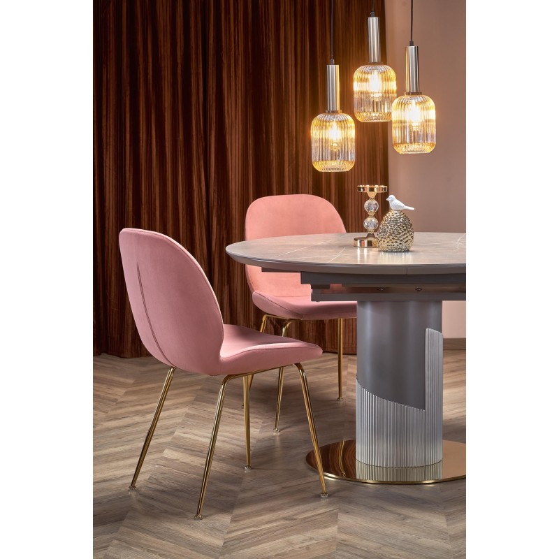 "MUSCAT Extendable Table Top - Ashen Marble, Leg - Light Ash / Gold" "MUSCAT Extendable Table Top - Ashen Marble, Leg - Light Ash / Gold"