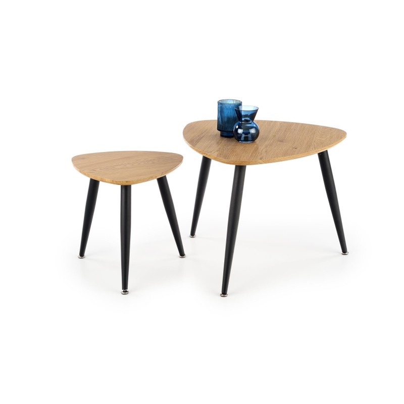 'NICEA 2, Set of 2 Golden Oak/Black Benches' 'NICEA 2, Set of 2 Golden Oak/Black Benches'