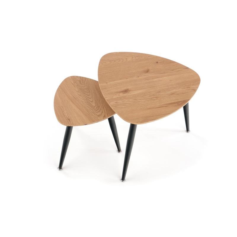 'NICEA 2, Set of 2 Golden Oak/Black Benches' 'NICEA 2, Set of 2 Golden Oak/Black Benches'