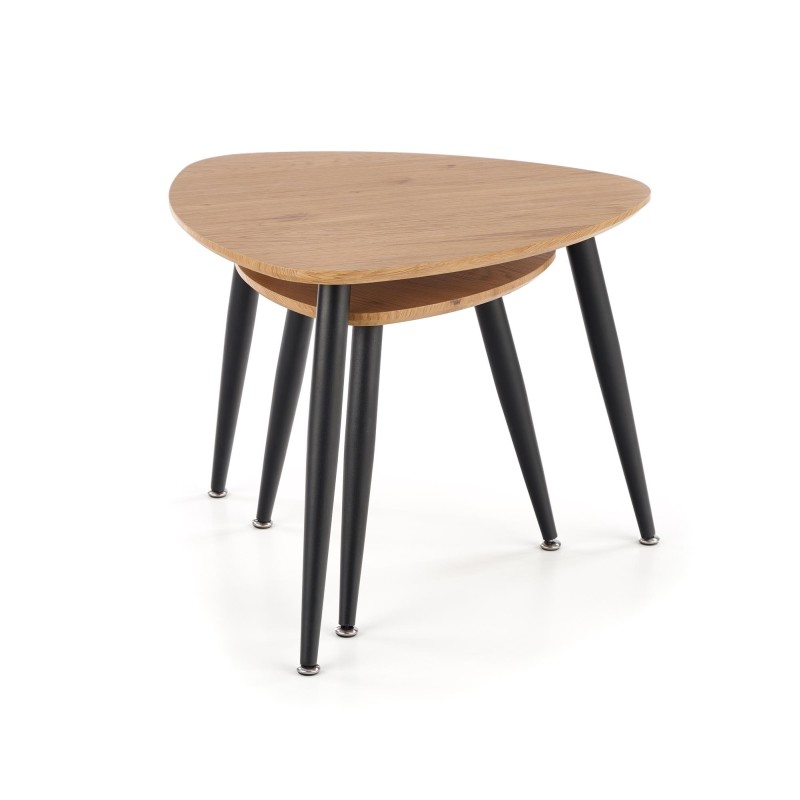 'NICEA 2, Set of 2 Golden Oak/Black Benches' 'NICEA 2, Set of 2 Golden Oak/Black Benches'