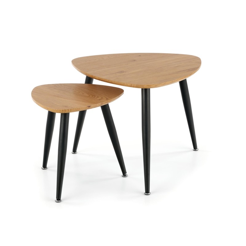 'NICEA 2, Set of 2 Golden Oak/Black Benches' 'NICEA 2, Set of 2 Golden Oak/Black Benches'