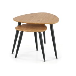 'NICEA 2, Set of 2 Golden Oak/Black Benches' 'NICEA 2, Set of 2 Golden Oak/Black Benches'