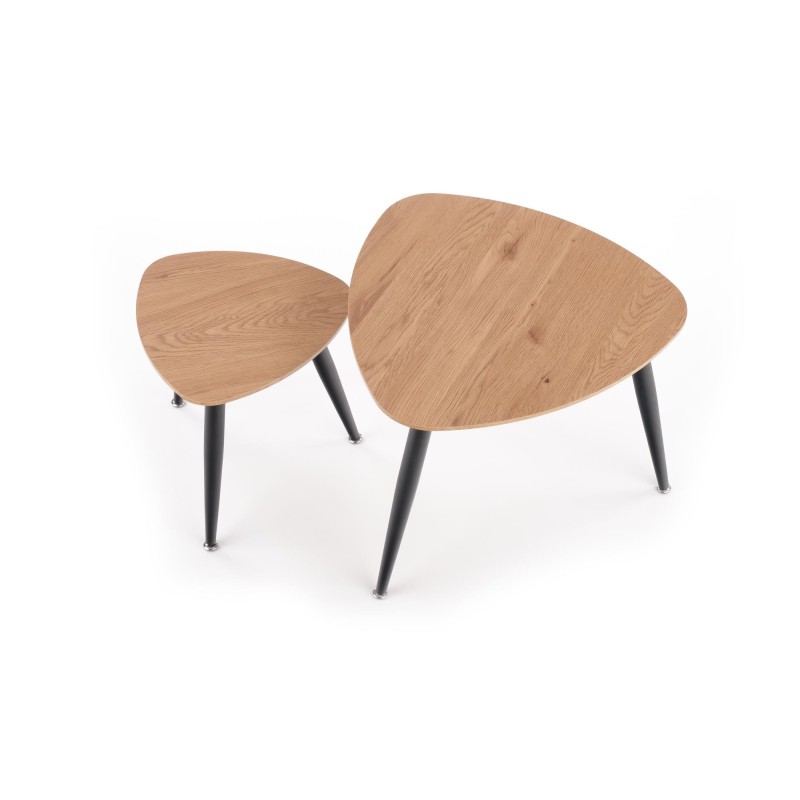 'NICEA 2, Set of 2 Golden Oak/Black Benches' 'NICEA 2, Set of 2 Golden Oak/Black Benches'