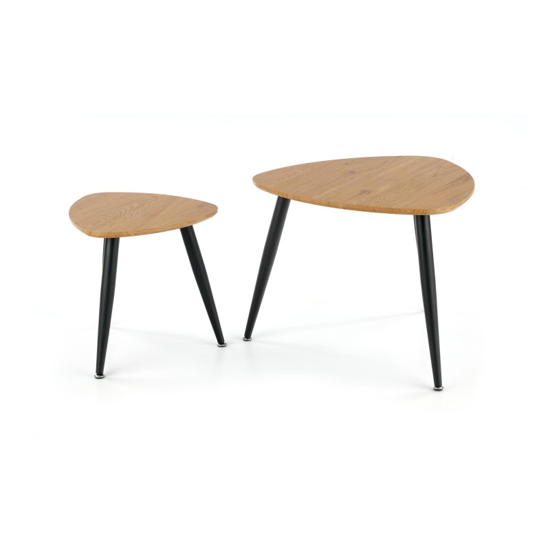 'NICEA 2, Set of 2 Golden Oak/Black Benches' 'NICEA 2, Set of 2 Golden Oak/Black Benches'