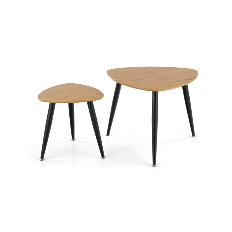 'NICEA 2, Set of 2 Golden Oak/Black Benches' 'NICEA 2, Set of 2 Golden Oak/Black Benches'