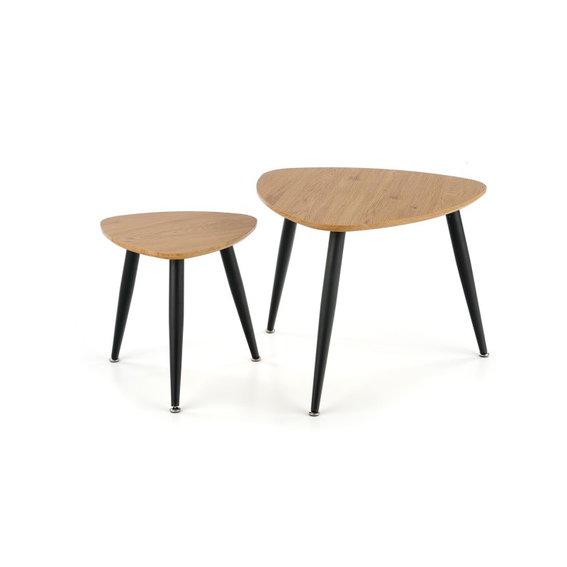 'NICEA 2, Set of 2 Golden Oak/Black Benches' 'NICEA 2, Set of 2 Golden Oak/Black Benches'