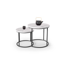'OREO Set of Two Benches White Marble / Black'