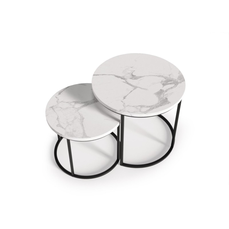 'OREO Set of Two Benches White Marble / Black' 'OREO Set of Two Benches White Marble / Black'