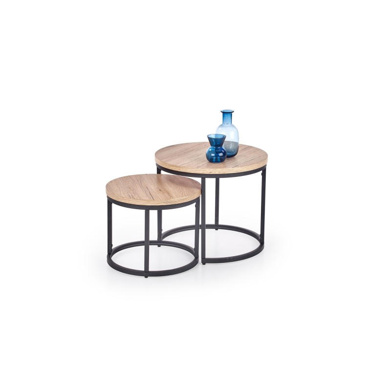 'OREO Set of Two Benches in San Remo Oak / Black' 'OREO Set of Two Benches in San Remo Oak / Black'