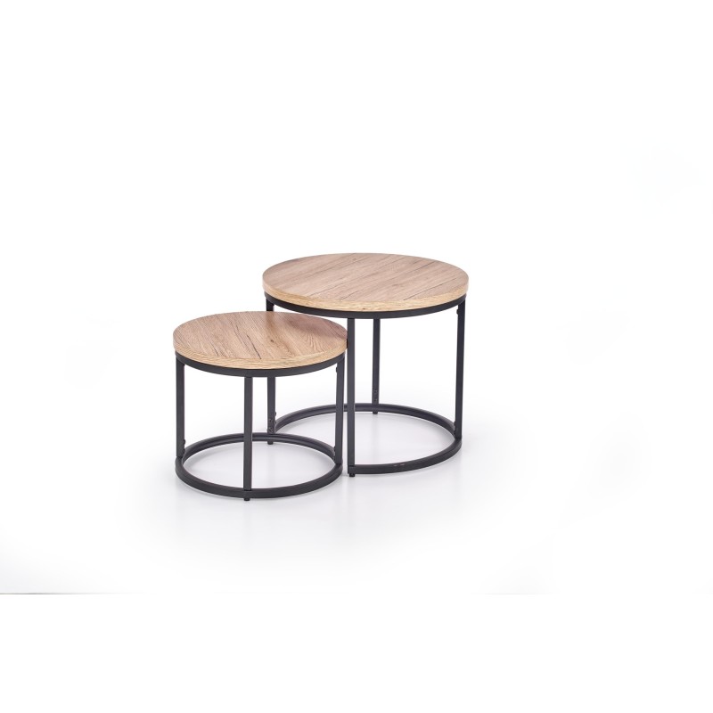 'OREO Set of Two Benches in San Remo Oak / Black' 'OREO Set of Two Benches in San Remo Oak / Black'