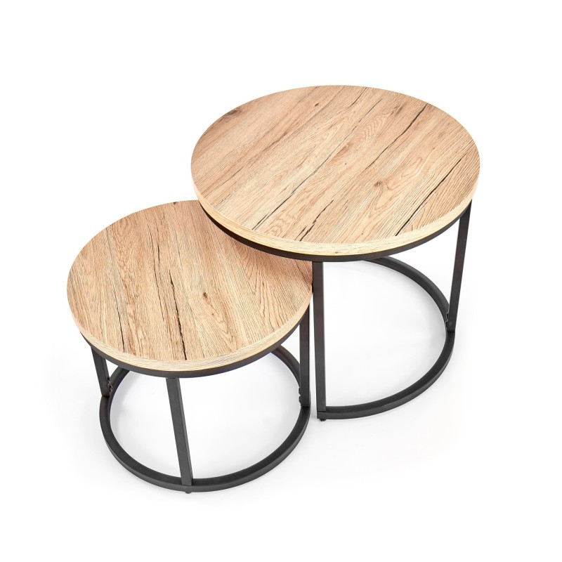 'OREO Set of Two Benches in San Remo Oak / Black' 'OREO Set of Two Benches in San Remo Oak / Black'