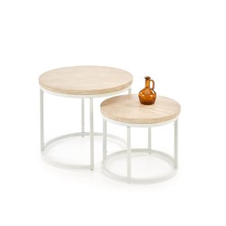 'OREO Set of Two Benches, Travertine / White'