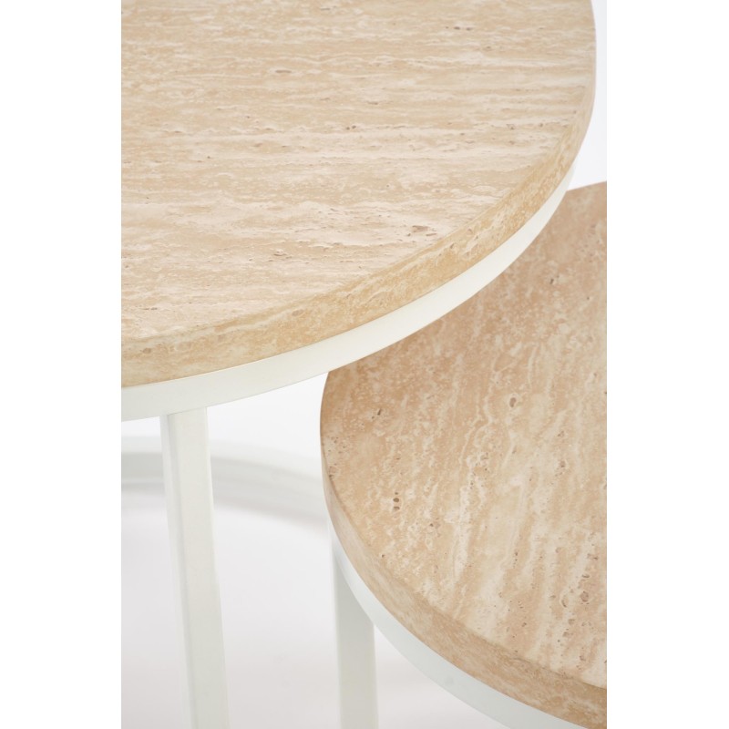 'OREO Set of Two Benches, Travertine / White' 'OREO Set of Two Benches, Travertine / White'