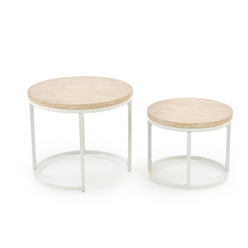 'OREO Set of Two Benches, Travertine / White' 'OREO Set of Two Benches, Travertine / White'