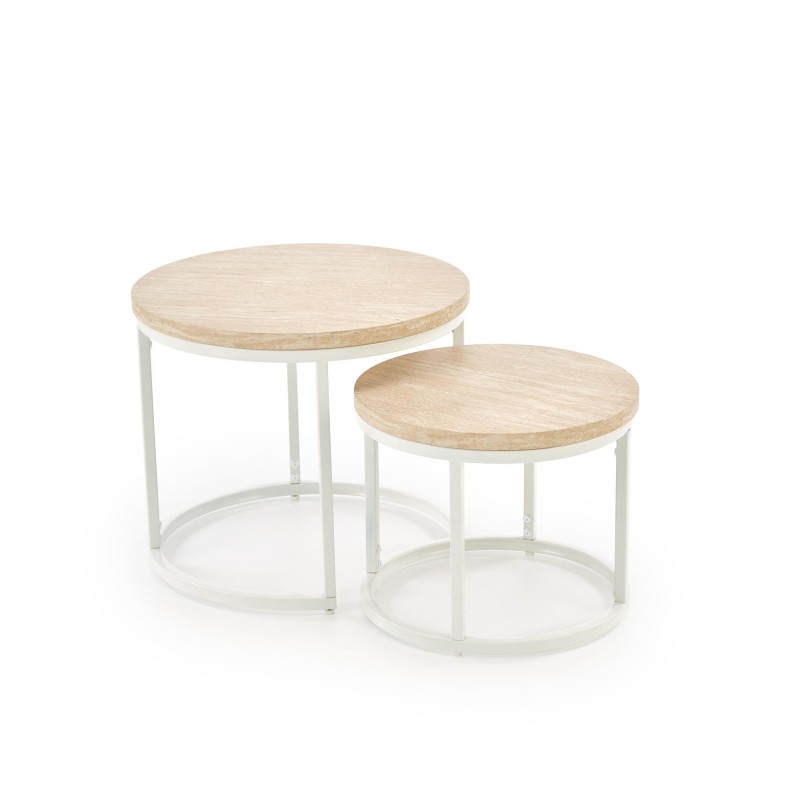 'OREO Set of Two Benches, Travertine / White' 'OREO Set of Two Benches, Travertine / White'