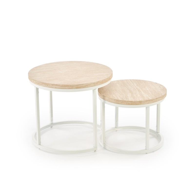 'OREO Set of Two Benches, Travertine / White' 'OREO Set of Two Benches, Travertine / White'