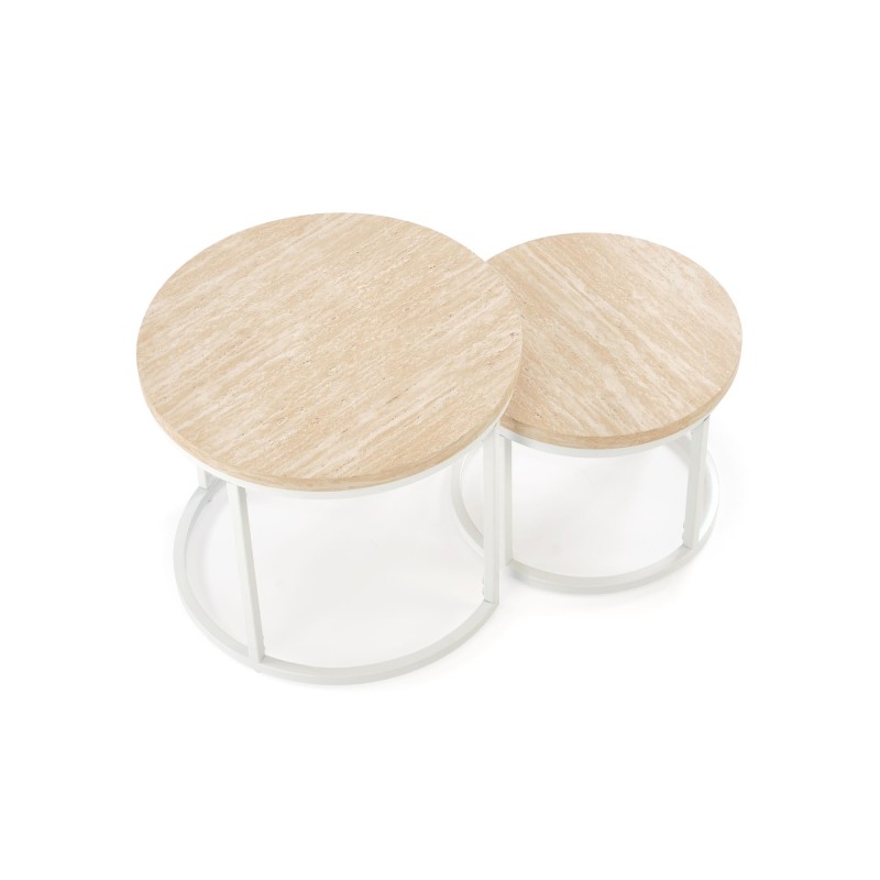 'OREO Set of Two Benches, Travertine / White' 'OREO Set of Two Benches, Travertine / White'