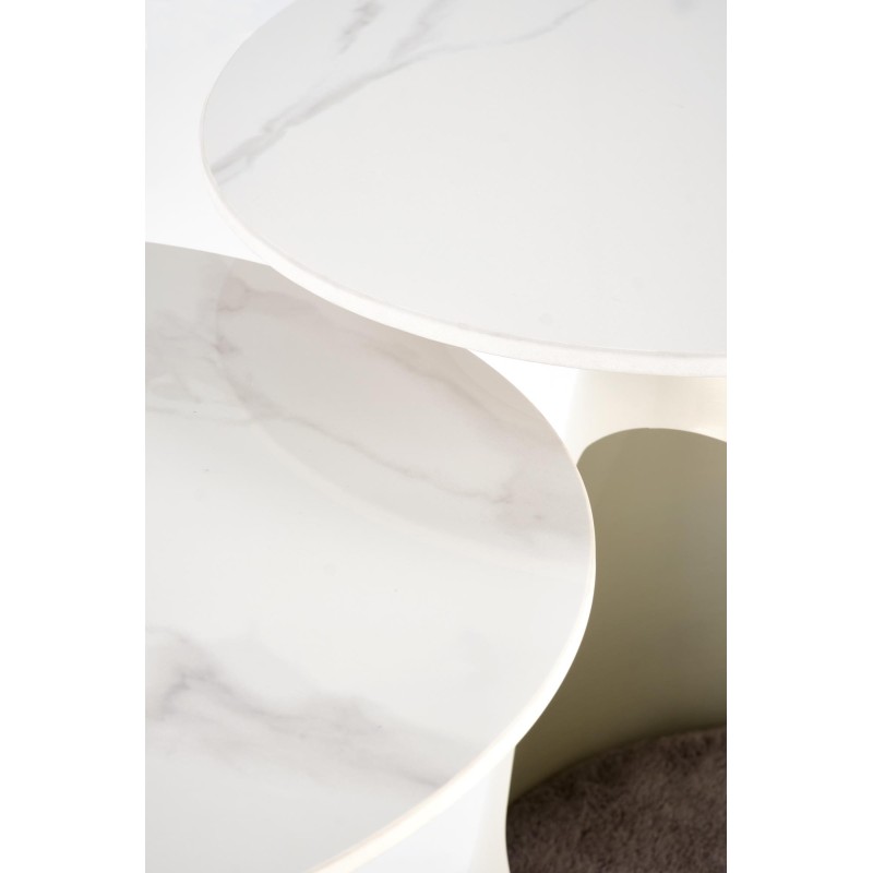 'OSARIO Set of 2 White Marble / White Benches' 'OSARIO Set of 2 White Marble / White Benches'