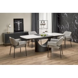 'OSMAN Extendable Table, White Marble / Black'
